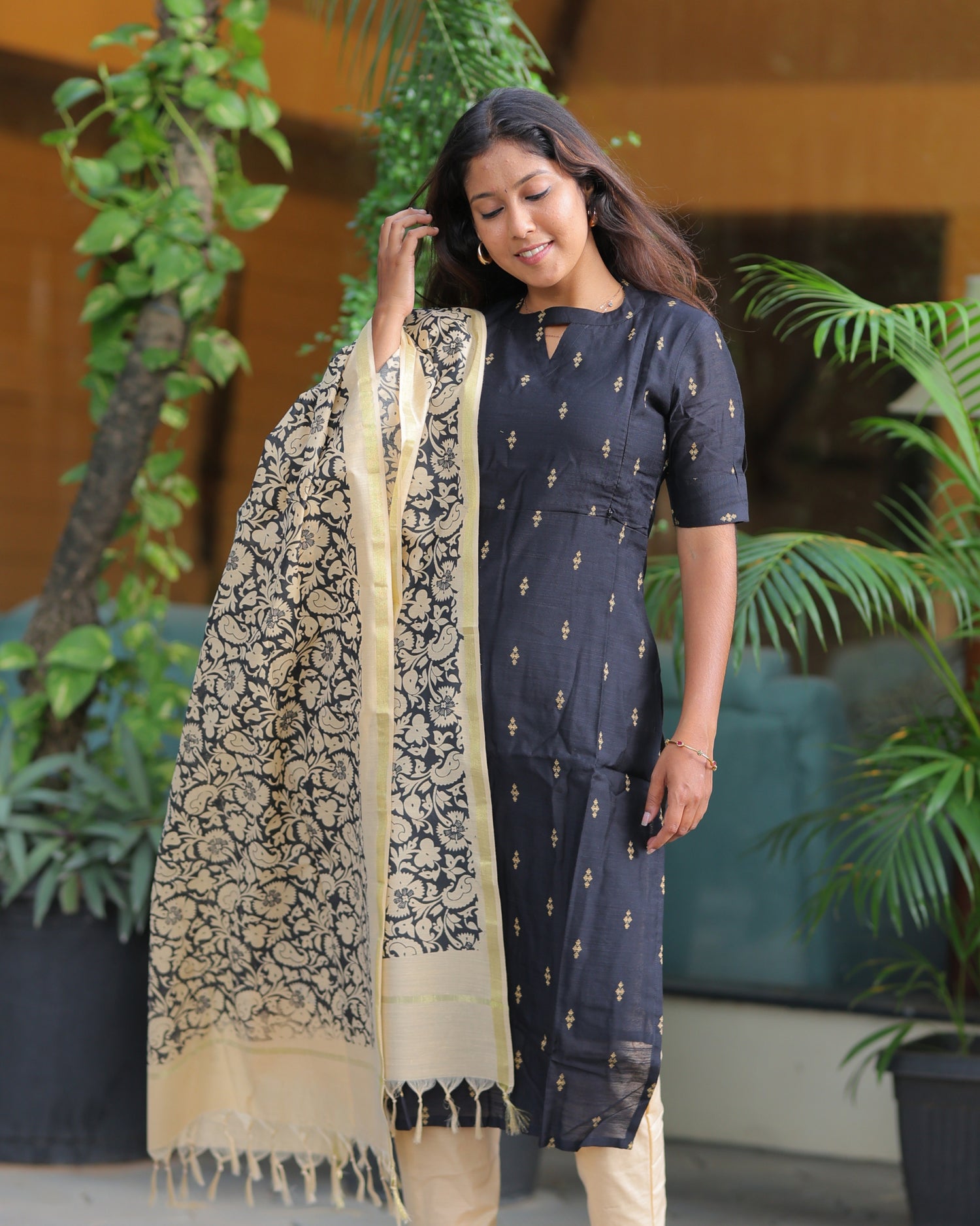 Black_Agalya | Maternity Kurti with Lining [TOP + PANT + DUPATTA]
