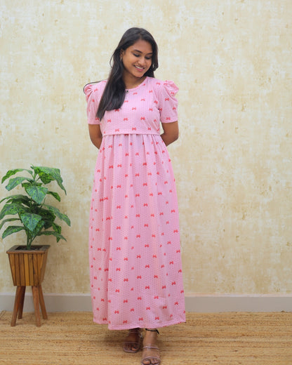 Lekha | Zipless Maternity Dress - Puff Sleeves | Full Length Maxi