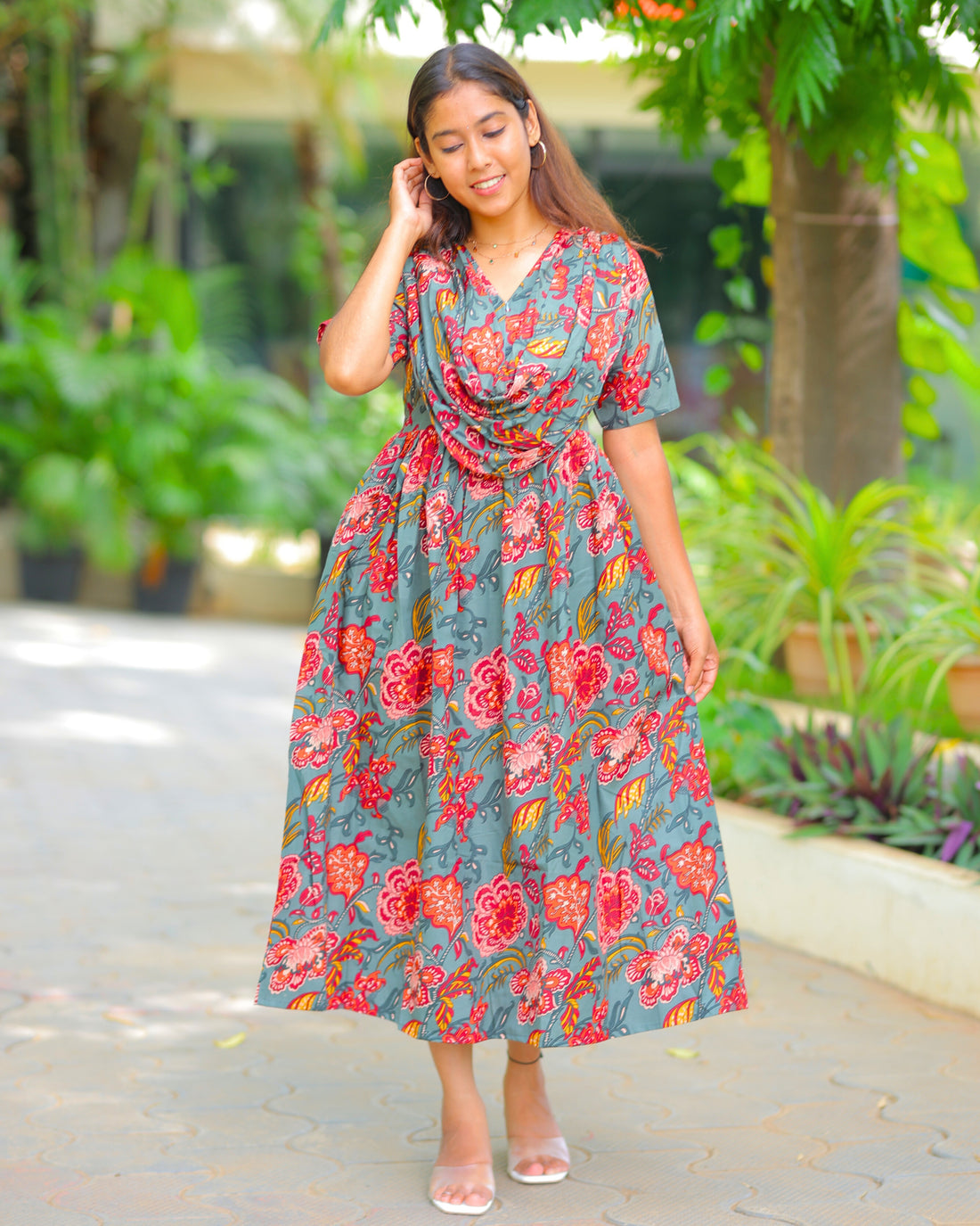Nisha | Dupatta-Attached Maternity Maxi [Center Zip]