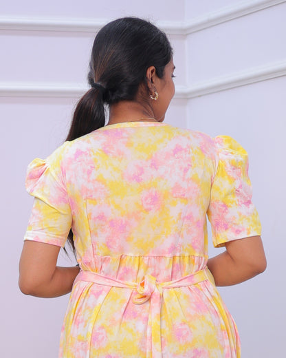 Pritha | Zipless Maternity Dress - Puff Sleeves | Full Length