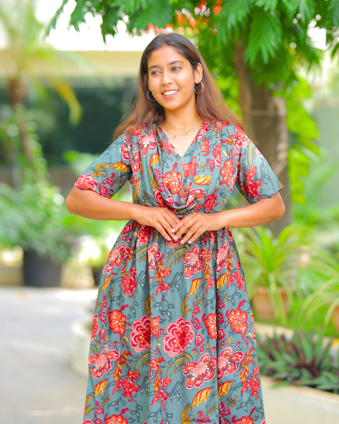 Nisha | Dupatta-Attached Maternity Maxi [Center Zip]