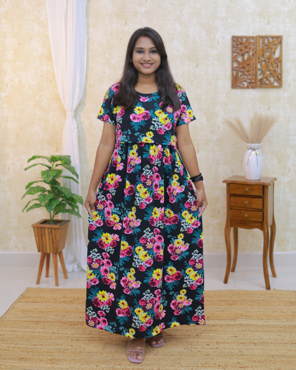 Garden | Zipless Maternity Dress - Normal Sleeves | Full Length Maxi