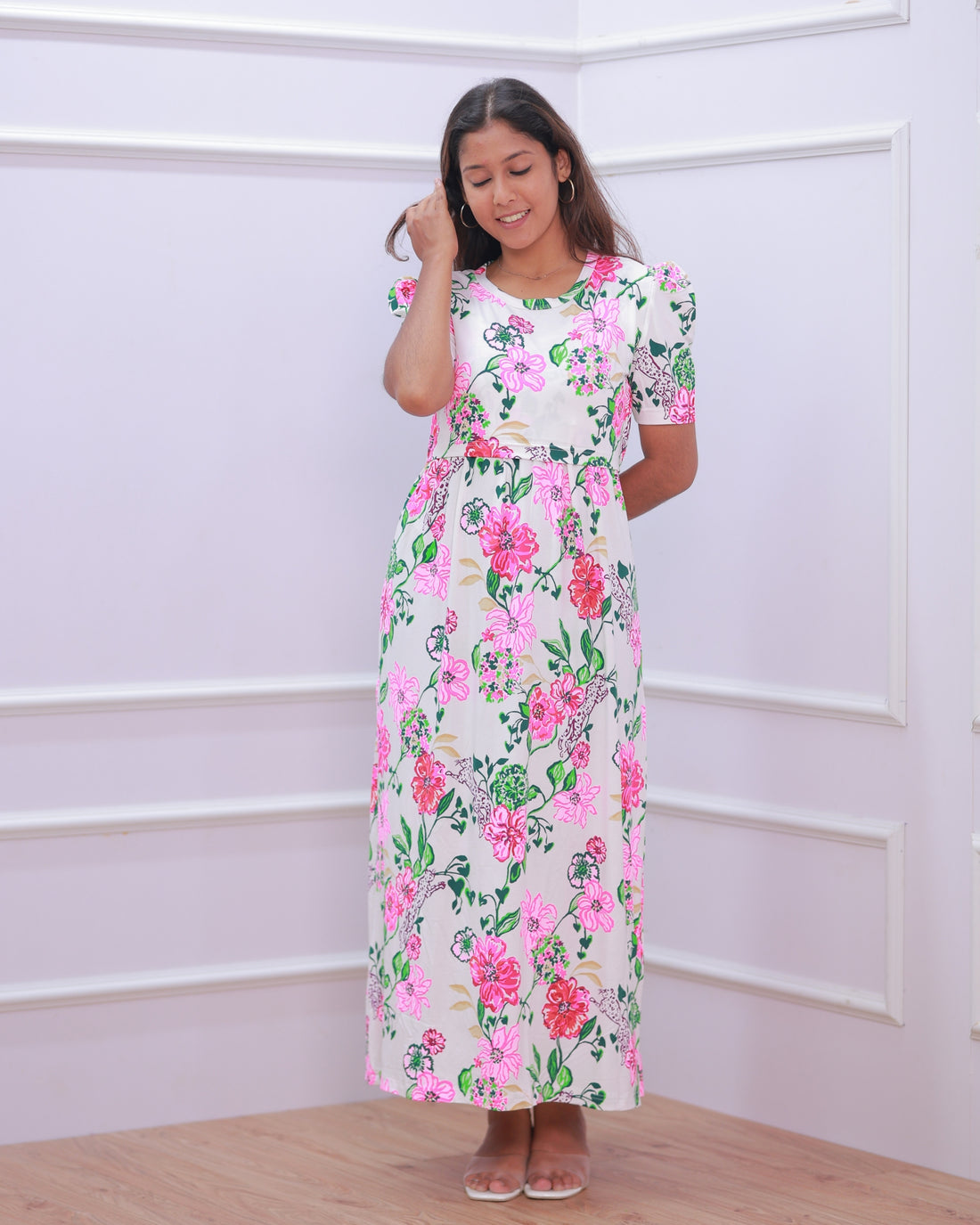 Nova | Zipless Maternity Dress - Puff Sleeves | Full Length