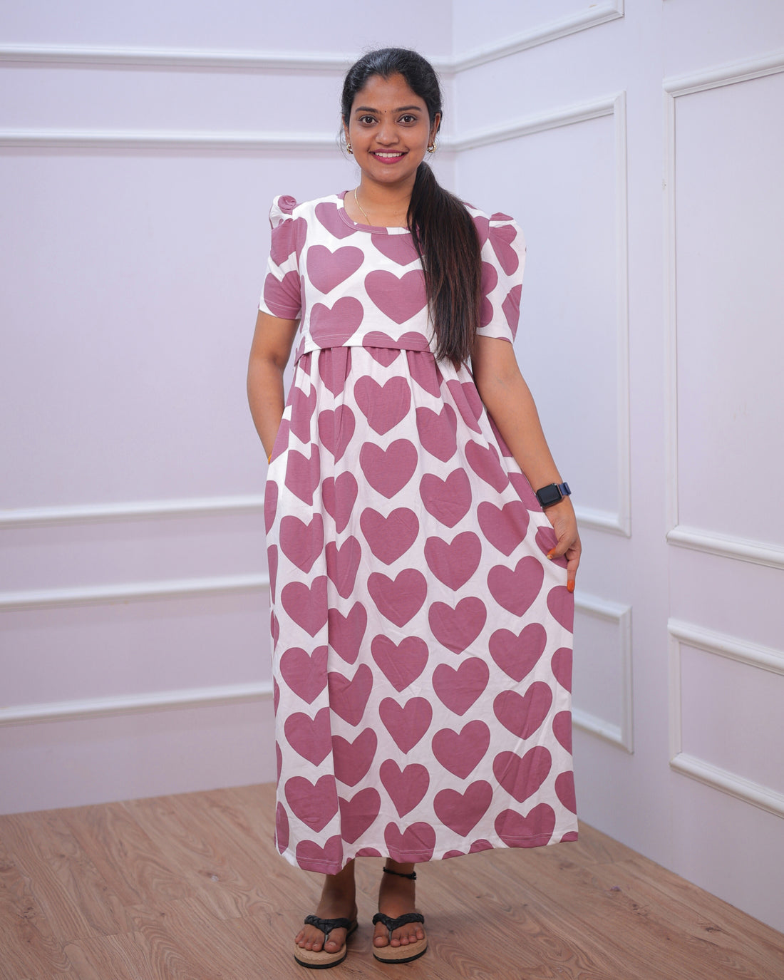 Lovely | Zipless Maternity Dress - Puff Sleeves | Full Length