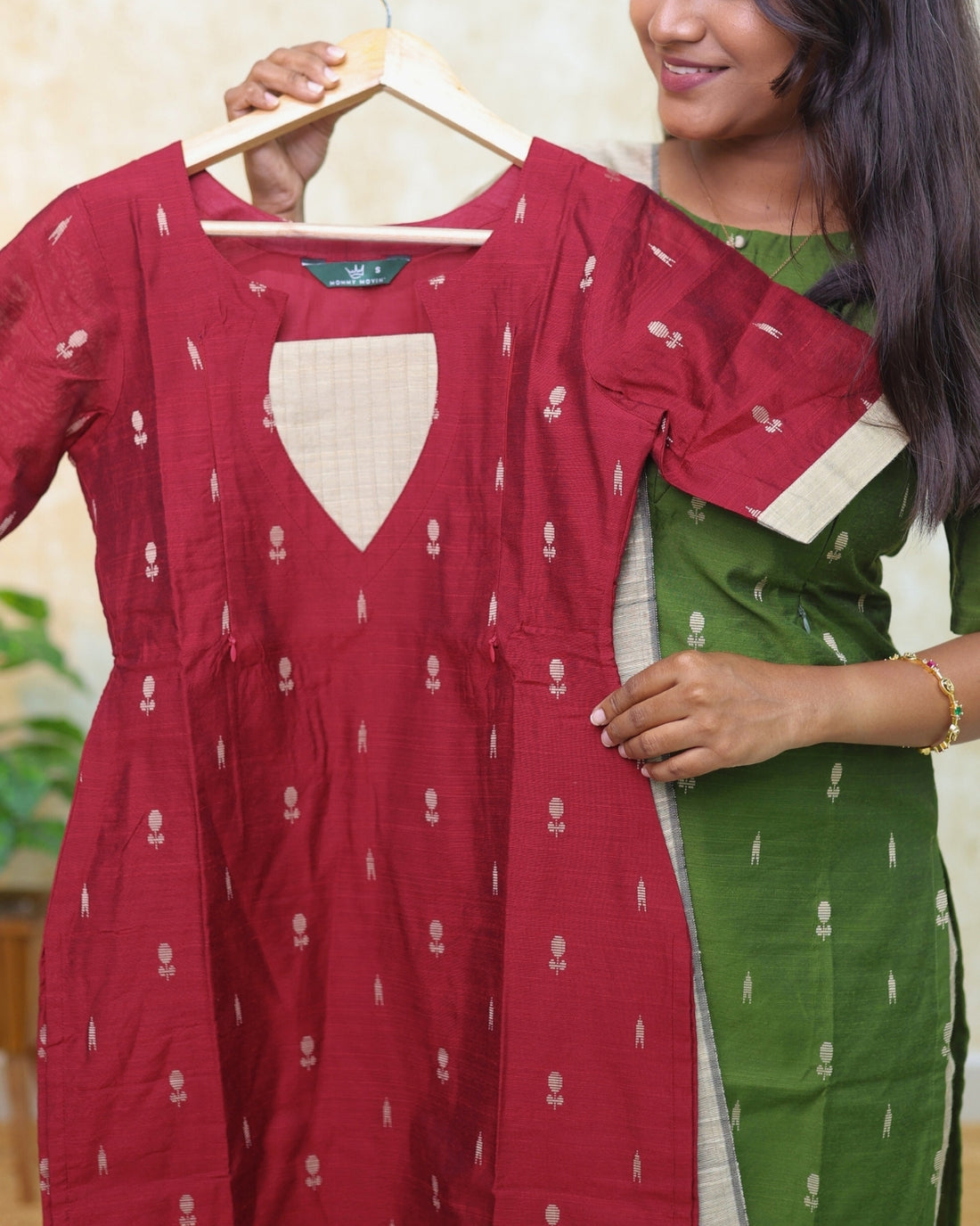 Marron | Raw Silk 3 pc Kurti Set [FEEDING &amp; NON FEEDING]