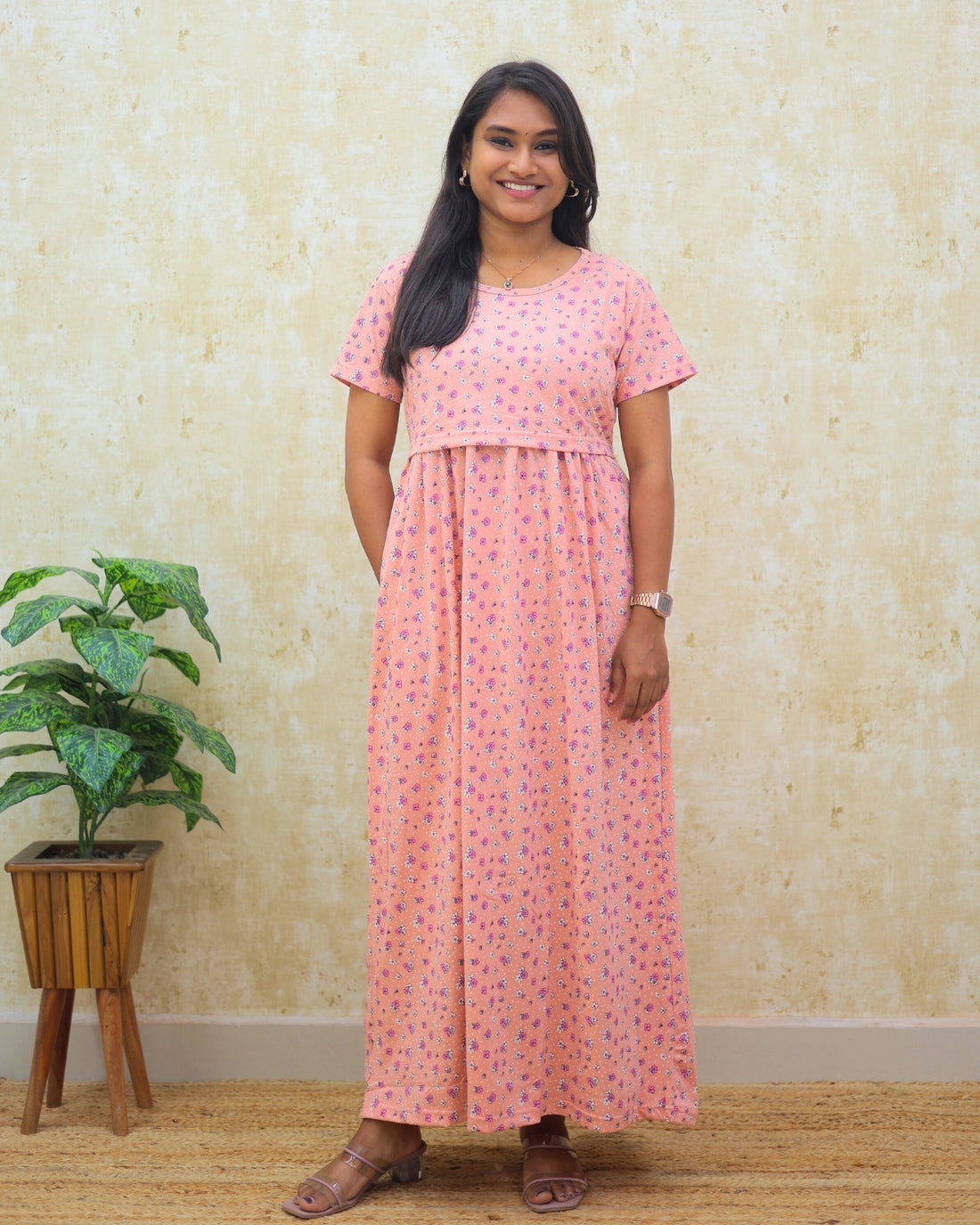 Lahari | Zipless Maternity Dress - Puff Sleeves | Full Length Maxi