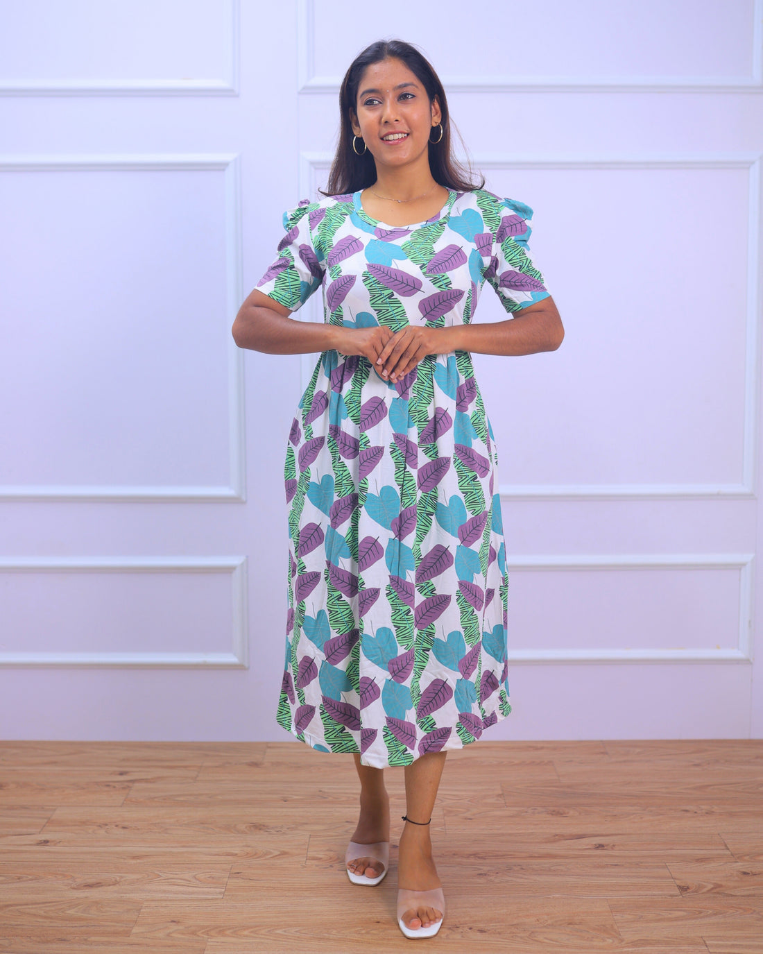 Lenna | Zipless Maternity Dress - Puff Sleeves | Calf Length - Only 2XL Size