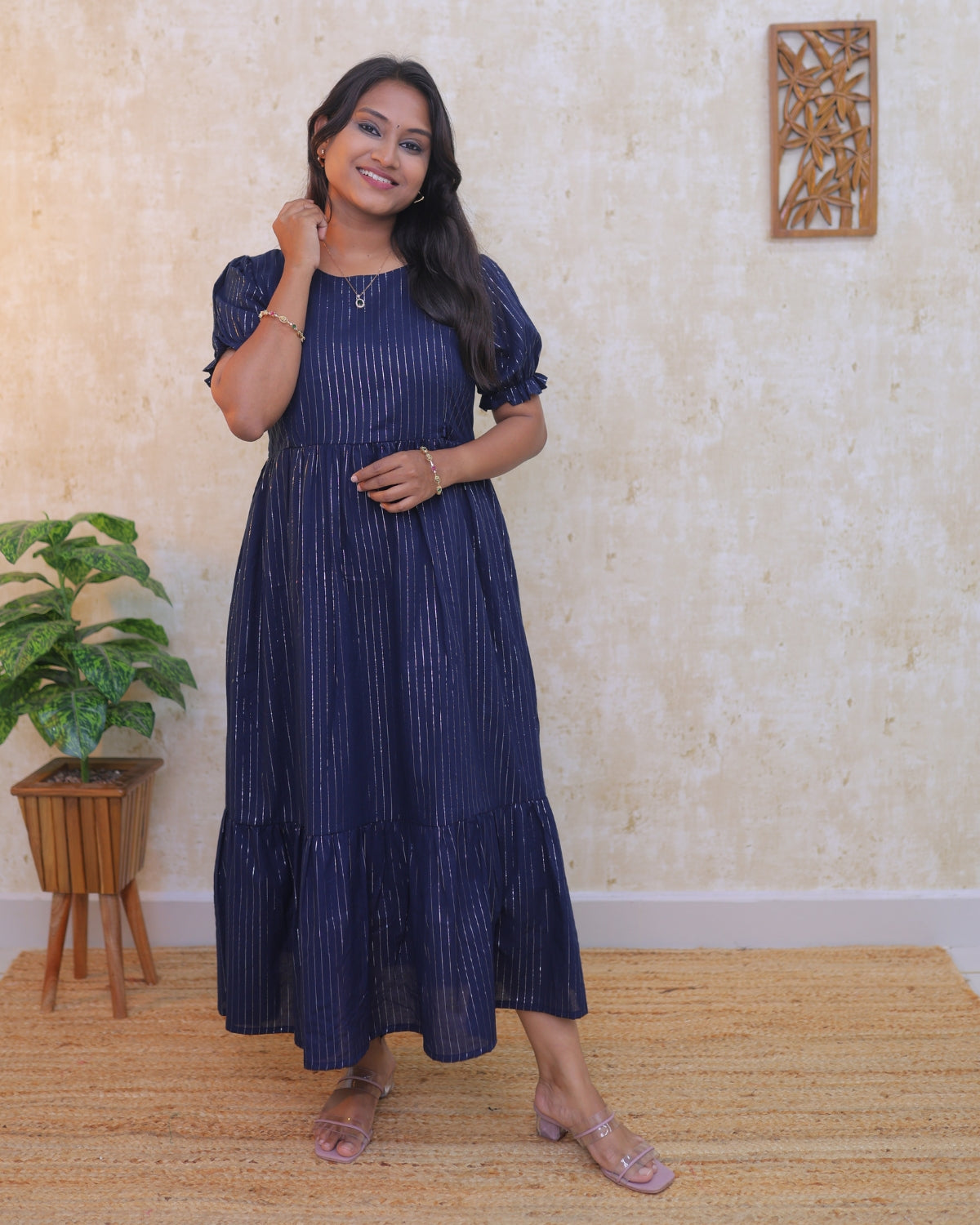 Navy Silver Line | Non-Maternity Kurti [cotton]