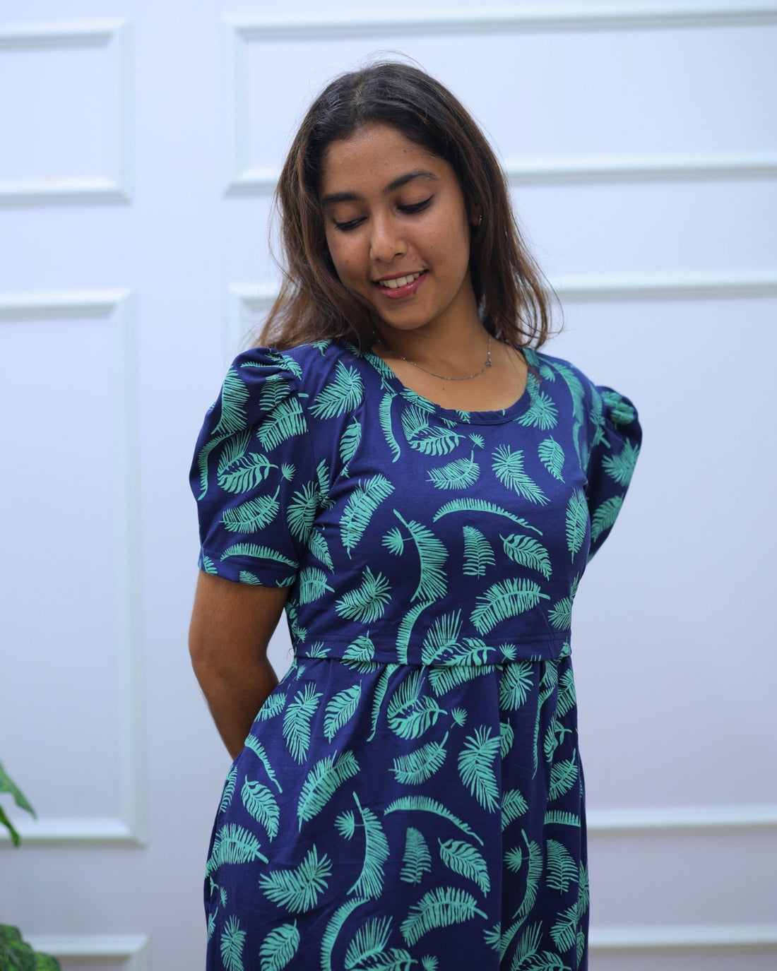 Bhavya | Zipless Maternity Dress - Puff Sleeves | Full Length Maxi