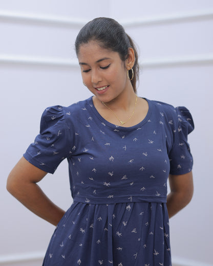 Aruvi | Zipless Maternity Dress - Puff Sleeves | Full Length