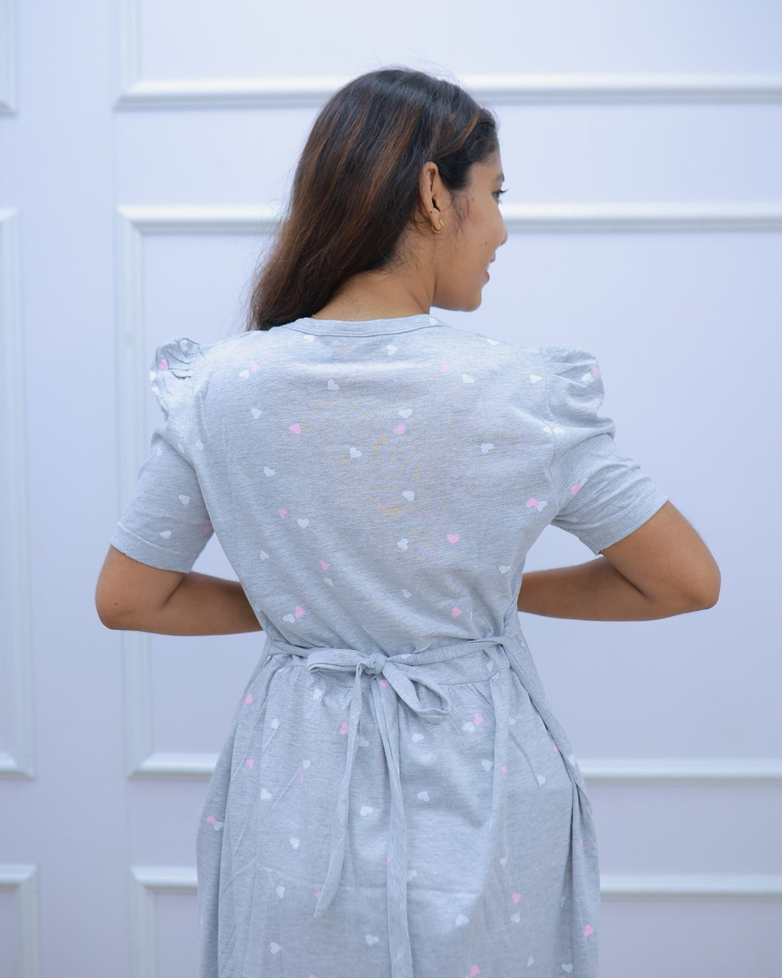 Archi | Zipless Maternity Dress - Puff Sleeves | Calf Length