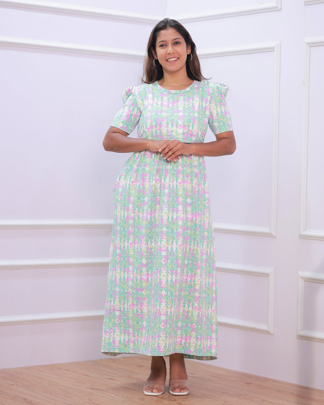 Eva | Zipless Maternity Dress - Puff Sleeves | Full Length