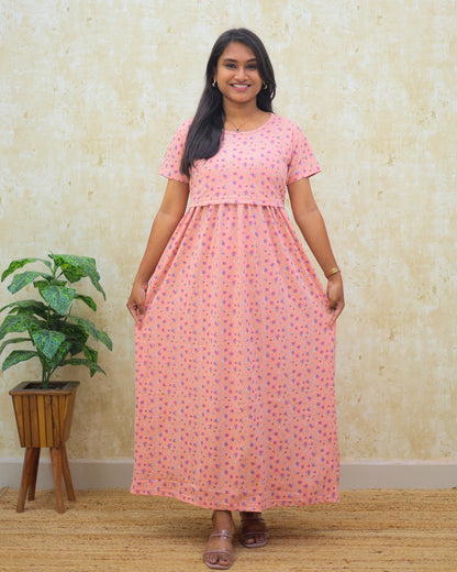 Lahari | Zipless Maternity Dress - Puff Sleeves | Full Length Maxi