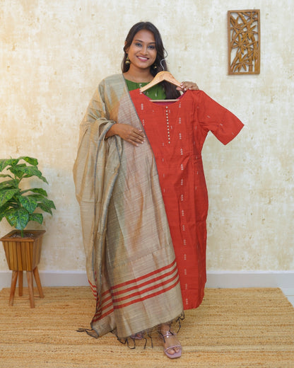 Brick Red | Maternity Kurta Set with Lining [Raw Silk]