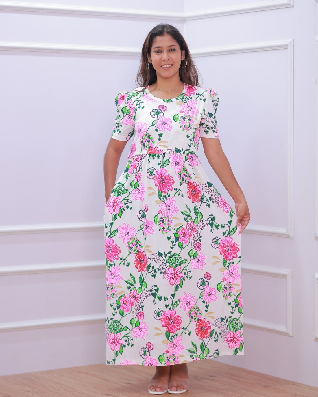 Nova | Zipless Maternity Dress - Puff Sleeves | Full Length