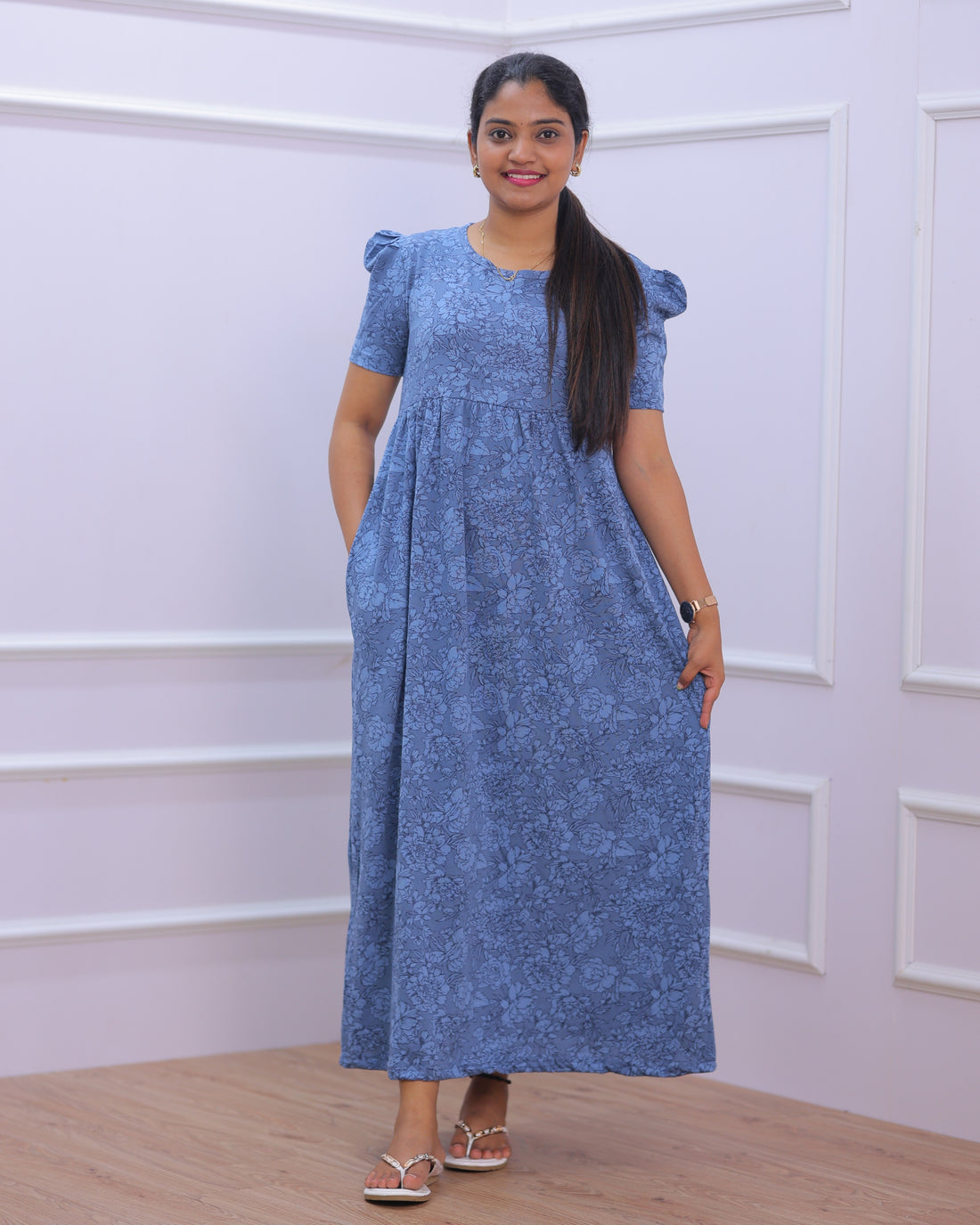 Nyra | Casual Non-Maternity Loungewear - Puff Sleeve | Full Length