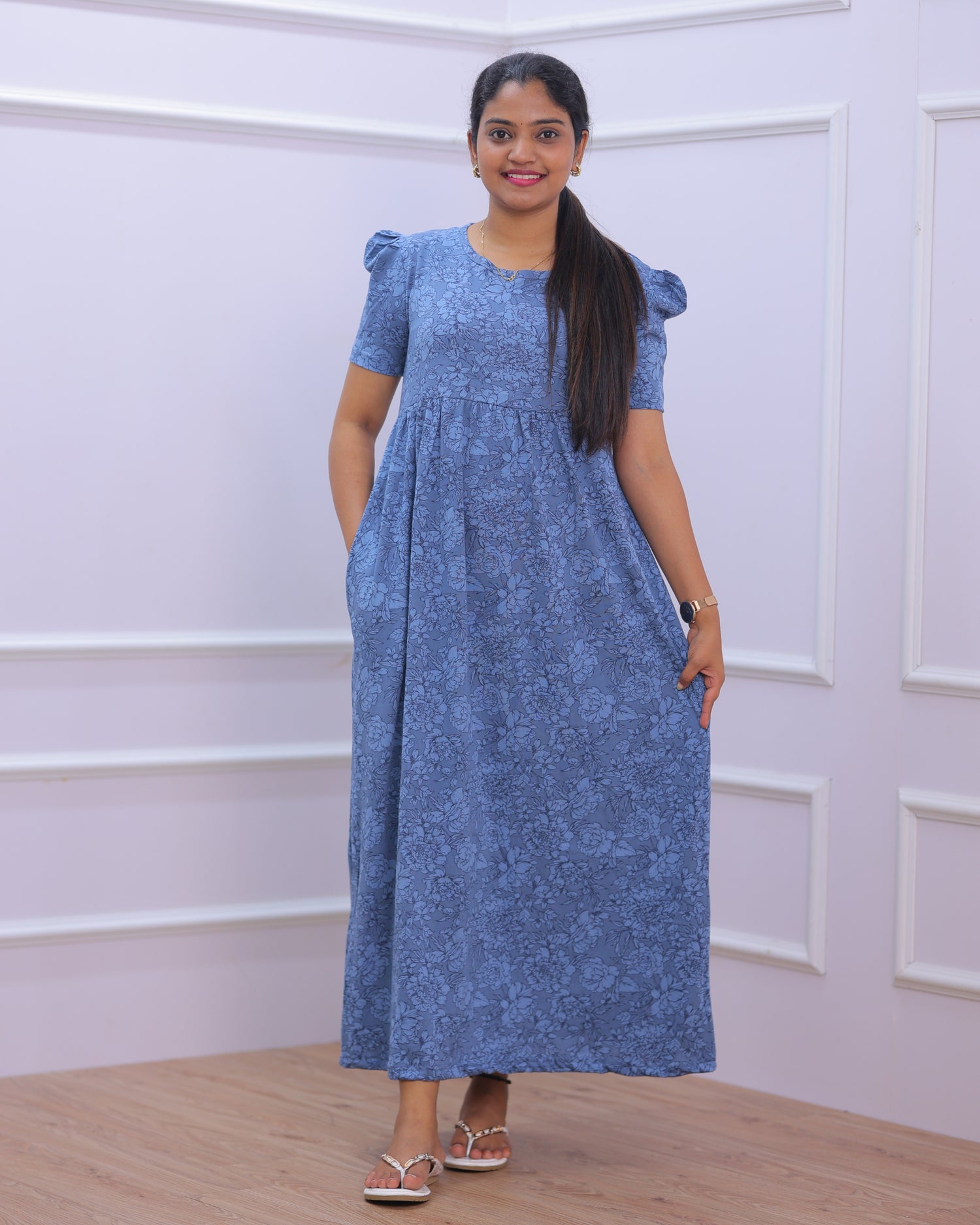 Nyra | Casual Non-Maternity Loungewear - Puff Sleeve | Full Length