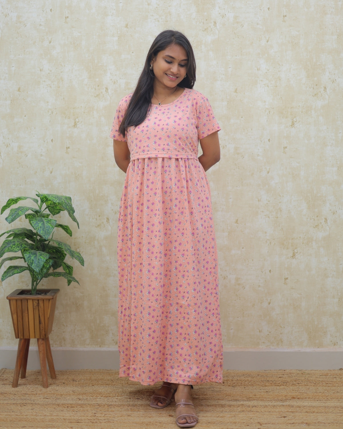 Lahari | Zipless Maternity Dress - Puff Sleeves | Full Length Maxi