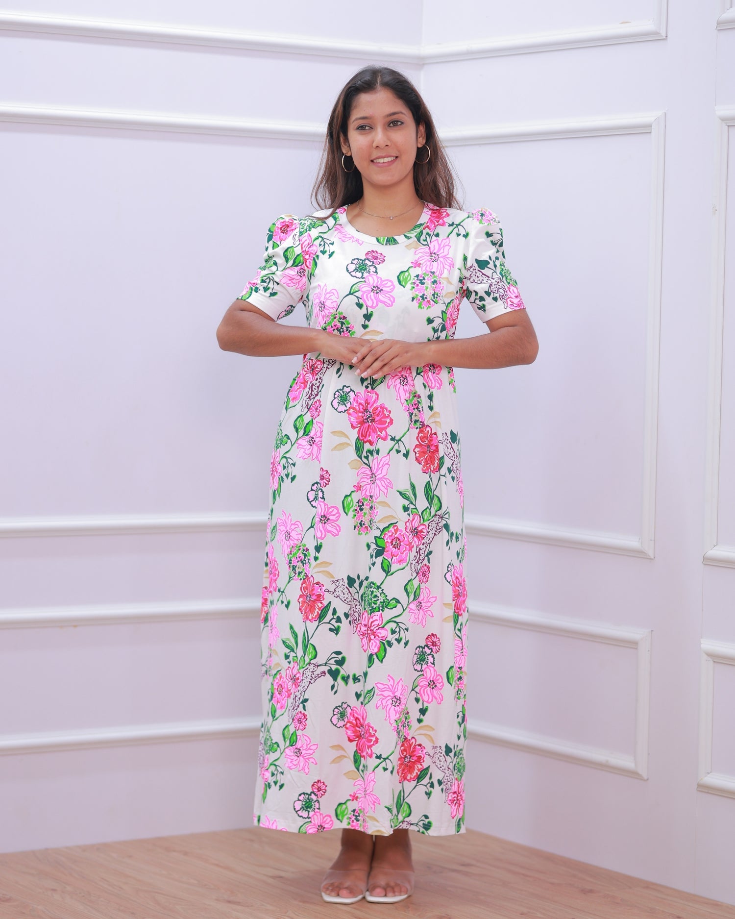 Nova | Zipless Maternity Dress - Puff Sleeves | Full Length