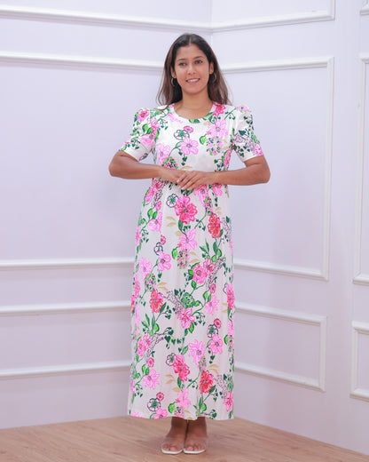 Nova | Zipless Maternity Dress - Puff Sleeves | Full Length