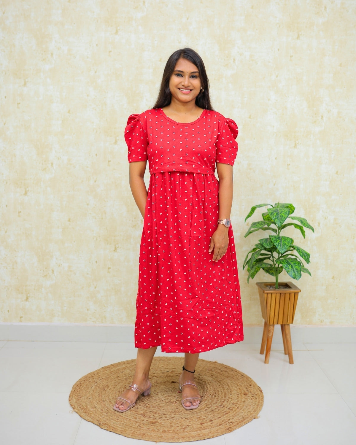 Luv | Zipless Maternity Dress - Puff Sleeves | Calf Length