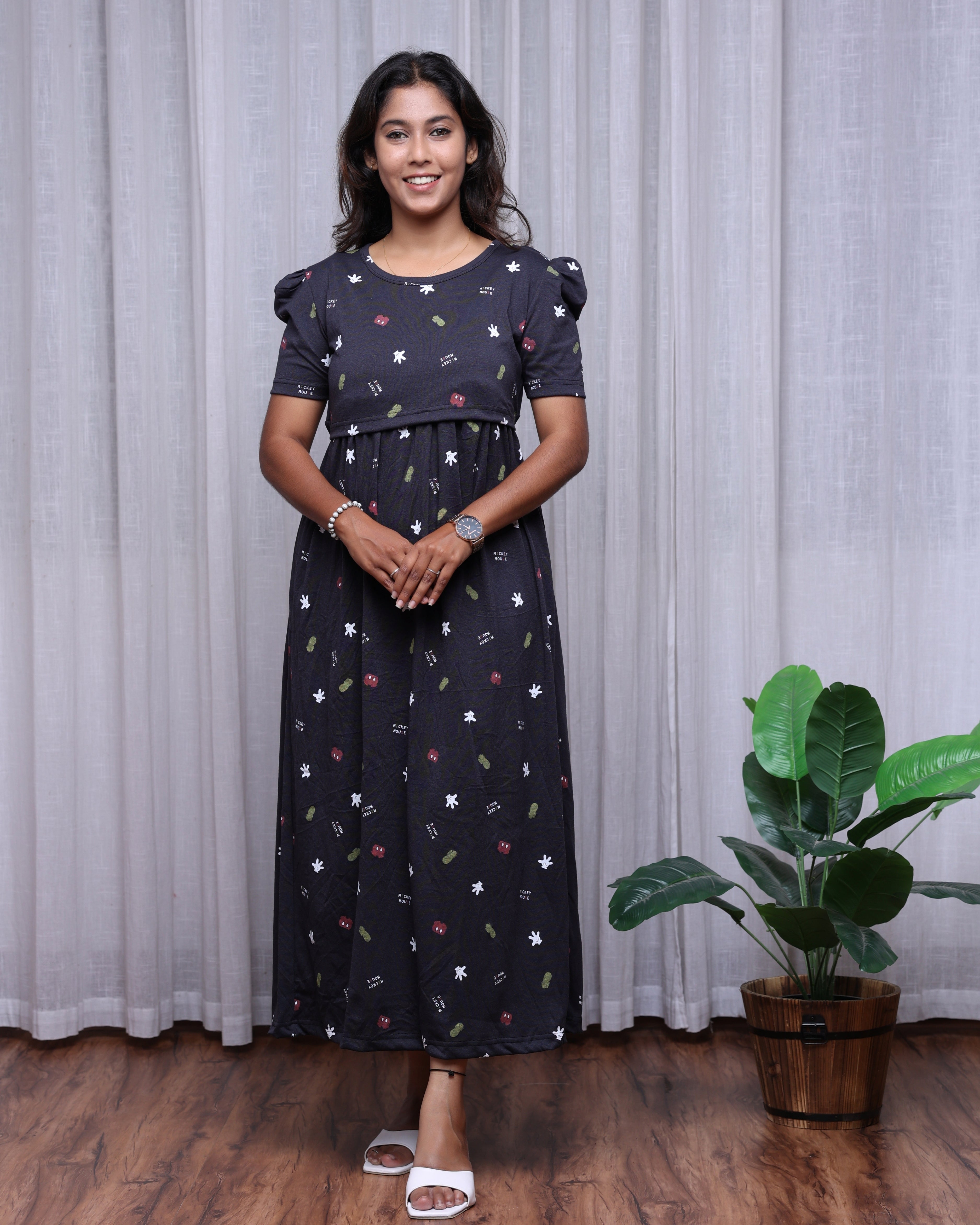 Kiara | Zipless Maternity Dress - Puff Sleeves | Full Length