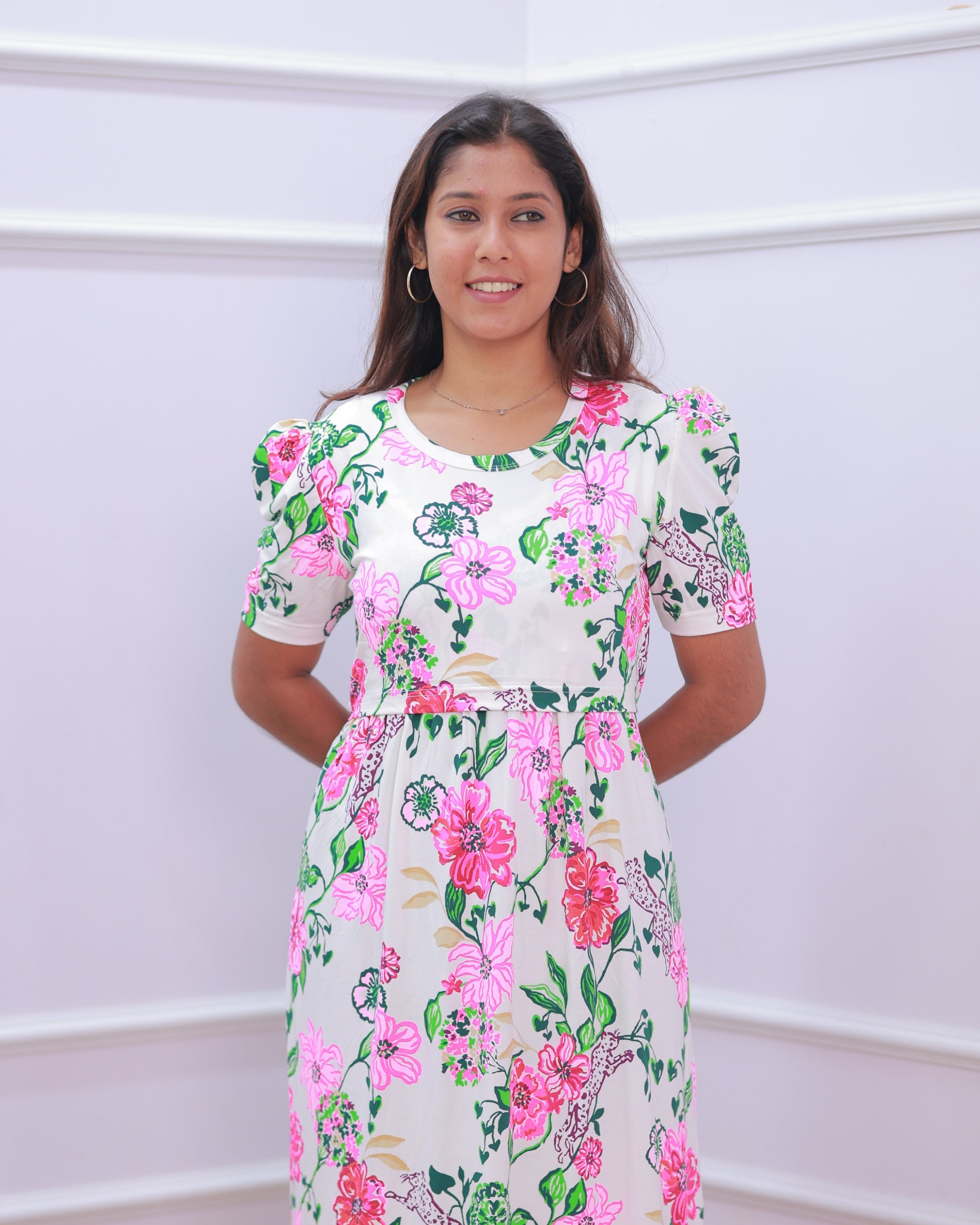 Nova | Zipless Maternity Dress - Puff Sleeves | Full Length