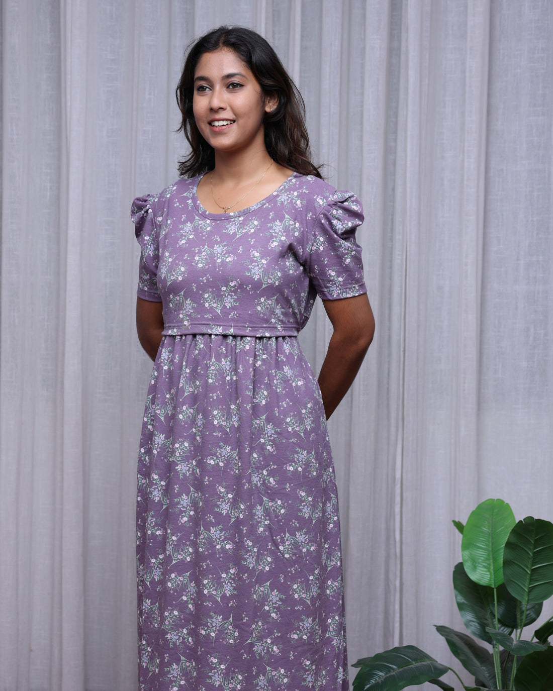 Mariana | Zipless Maternity Dress - Puff Sleeves | Full Length