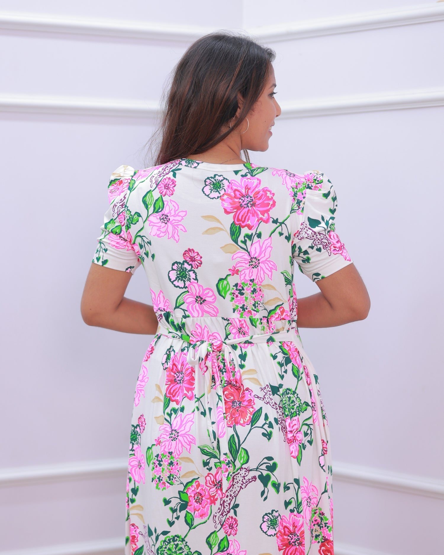 Nova | Zipless Maternity Dress - Puff Sleeves | Full Length