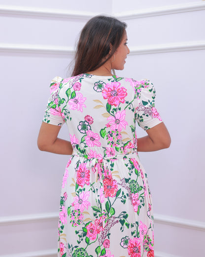 Nova | Zipless Maternity Dress - Puff Sleeves | Full Length