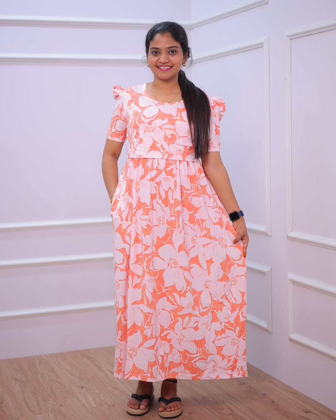 Washi | Zipless Maternity Dress - Puff Sleeves | Full Length