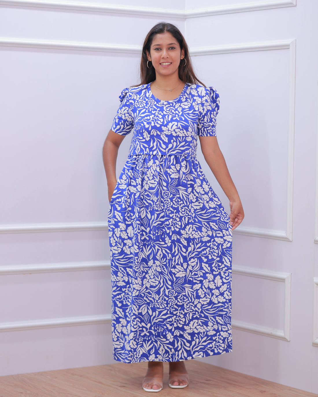 Reny | Zipless Maternity Dress - Puff Sleeves | Full Length