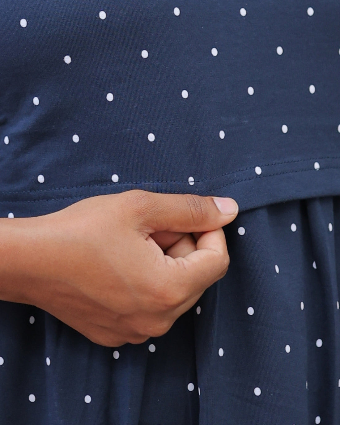Navy Dots V1 | Zipless Maternity Dress - Normal Sleeves | Full Length Maxi