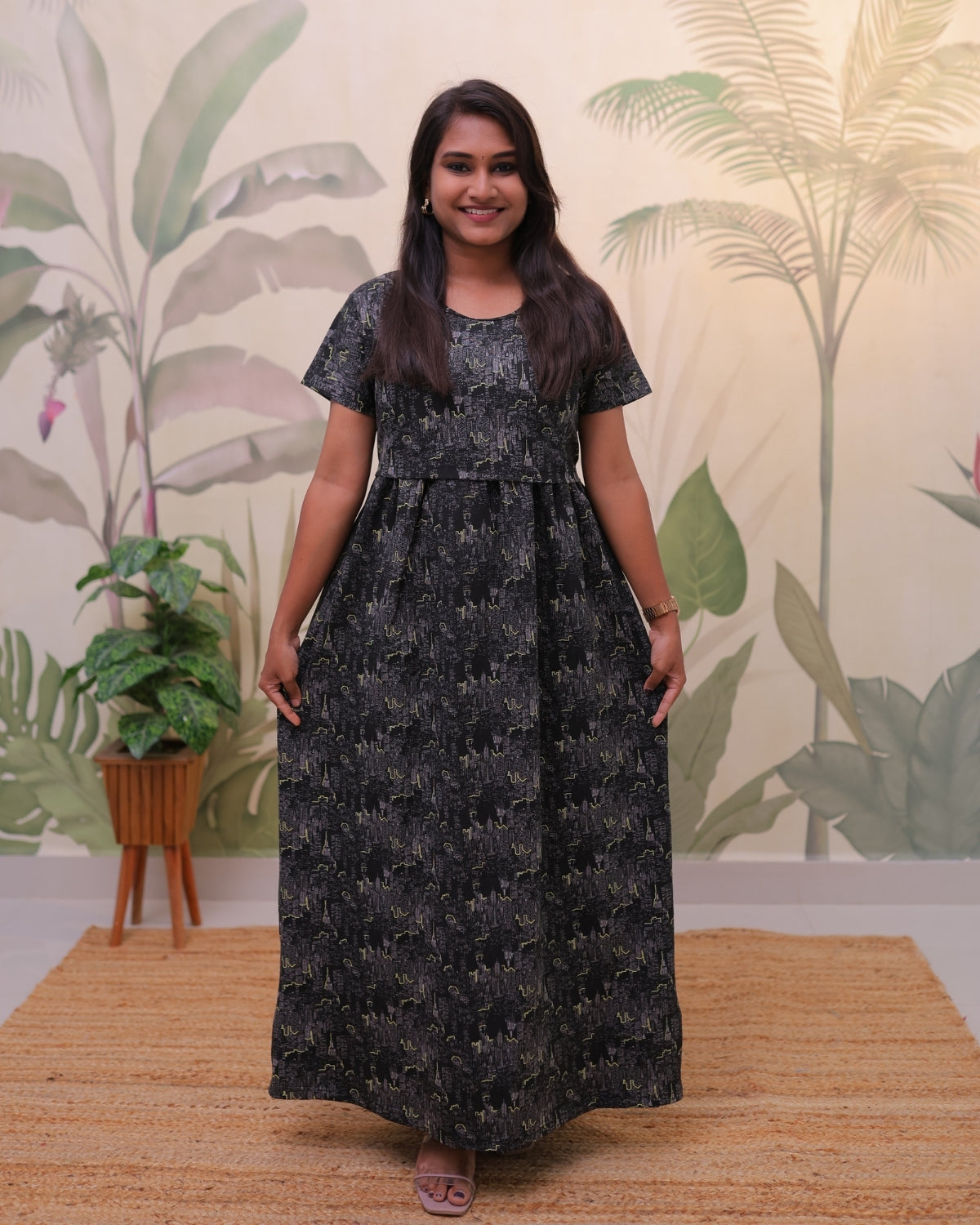 Blacky | Zipless Maternity Dress - Normal Sleeves | Full Length Maxi