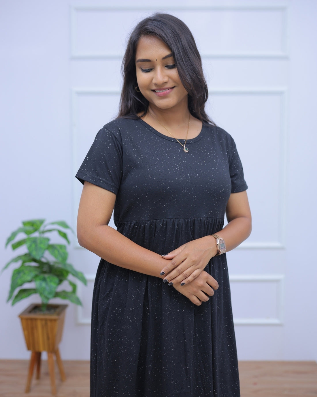 Glitter Black | Casual Non-Maternity Loungewear - Normal Sleeve | Full Length