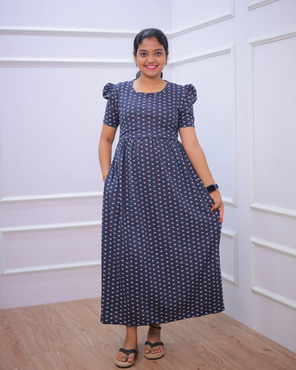 Chetna | Zipless Maternity Dress - Puff Sleeves | Full Length