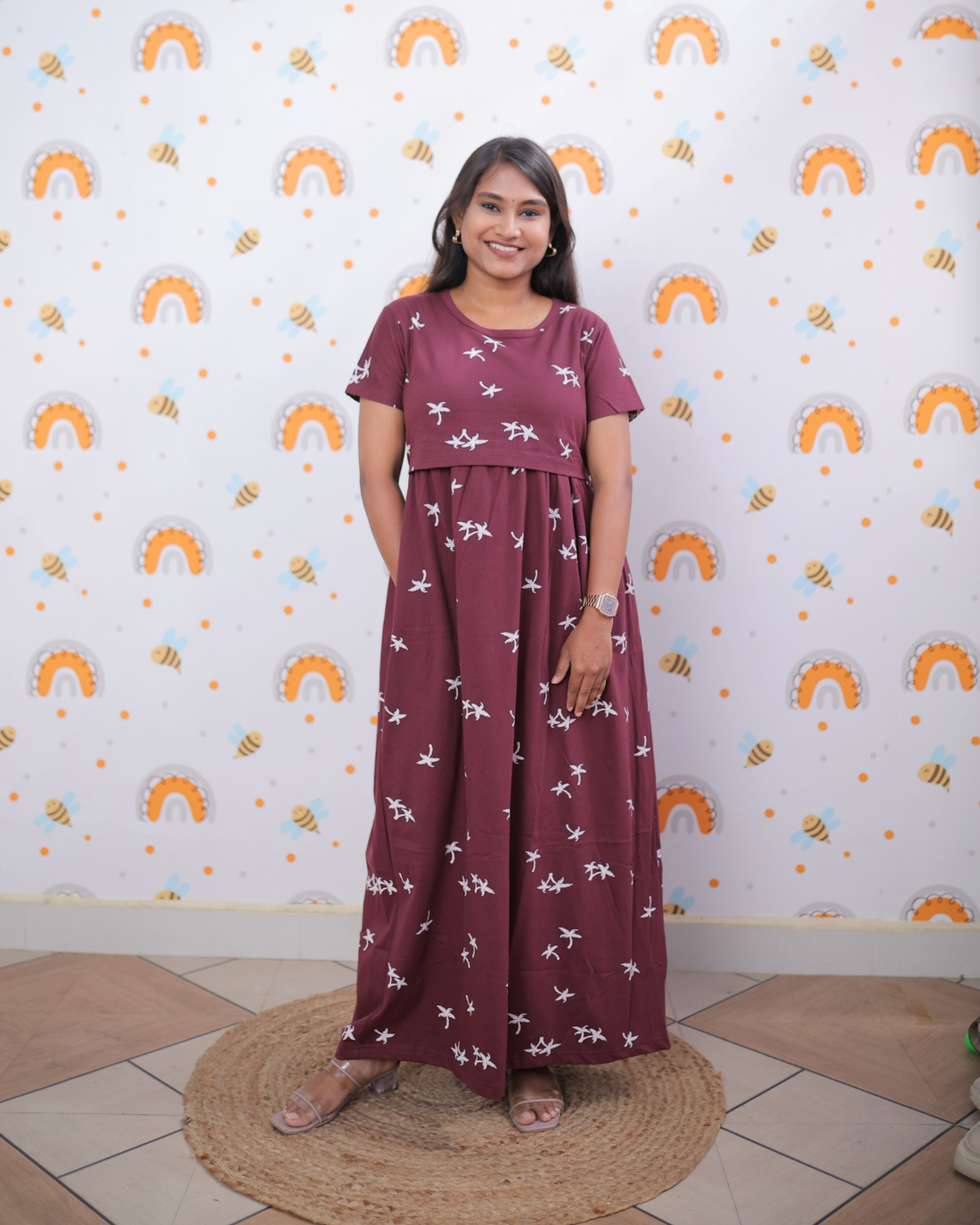 Treesha V3 | Zipless Maternity Dress - Normal Sleeves | Full Length Maxi
