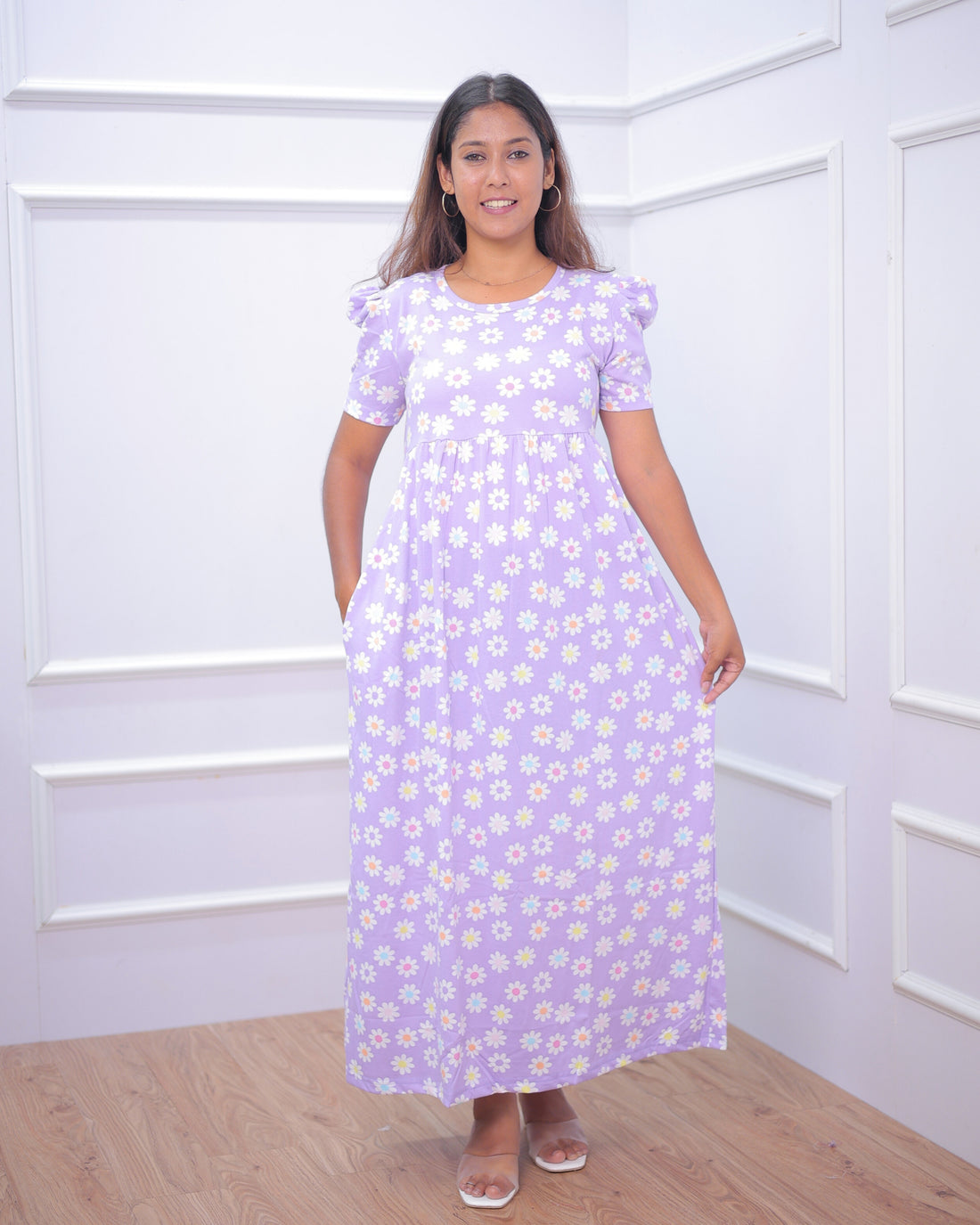 Lilac | Casual Non-Maternity Loungewear - Puff Sleeve | Full Length