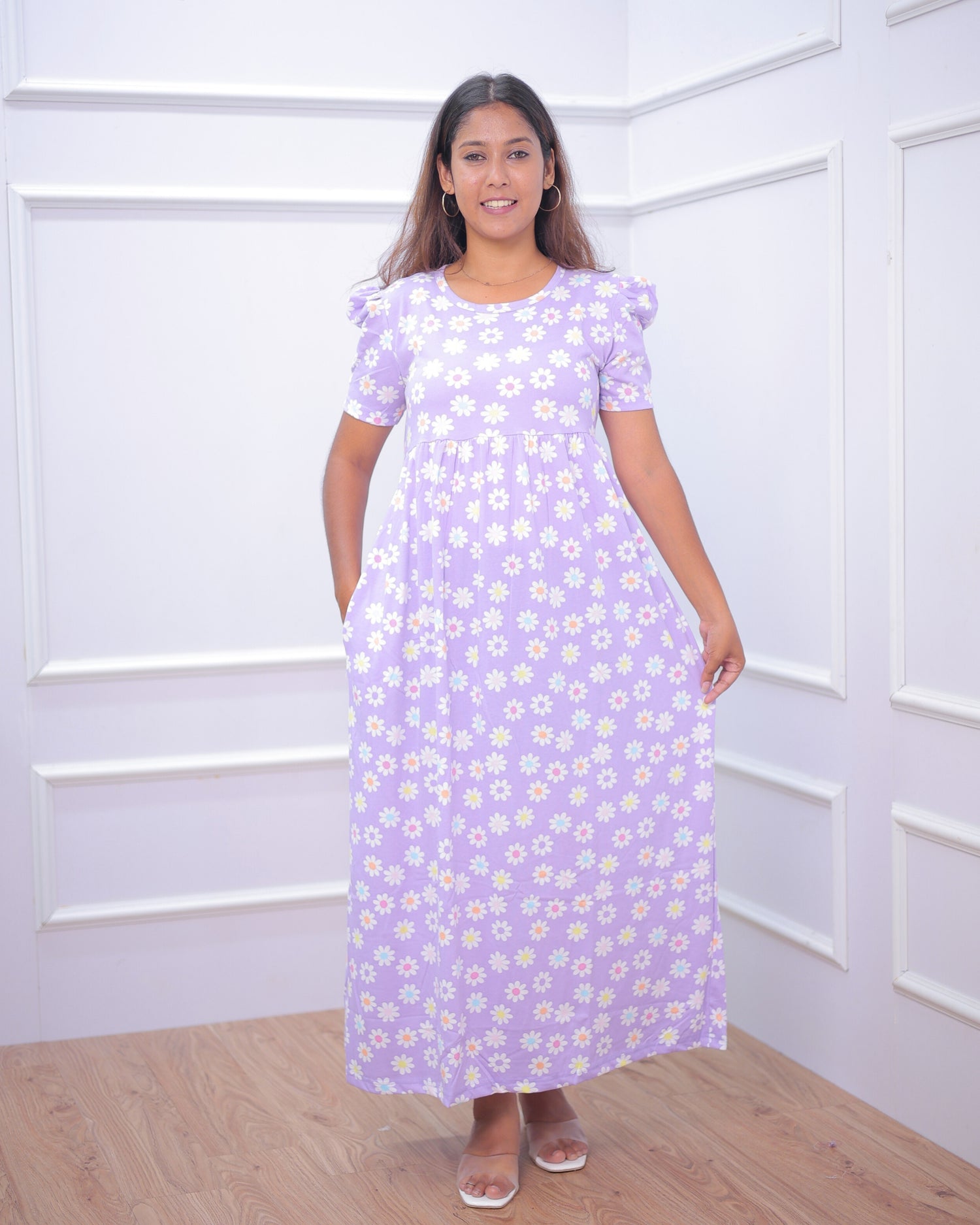 Lilac | Casual Non-Maternity Loungewear - Puff Sleeve | Full Length