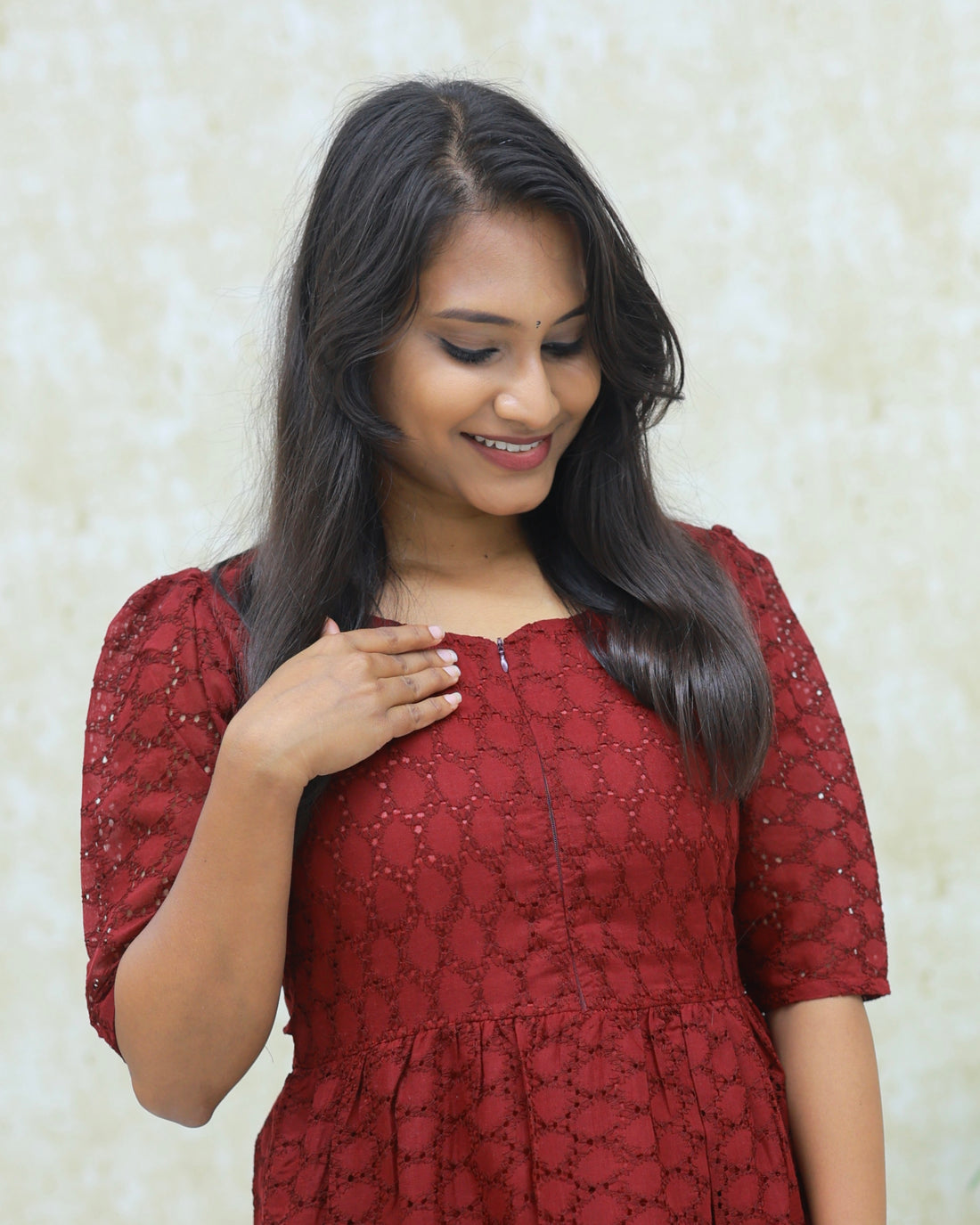 Hakoba Maroon | Maternity Cotton Kurti with Lining