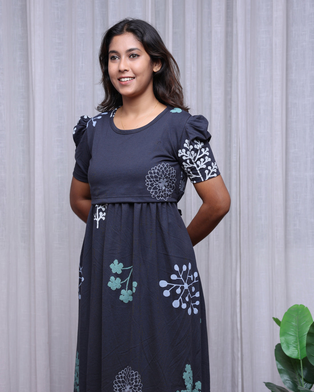 Alora | Zipless Maternity Dress - Puff Sleeves | Full Length