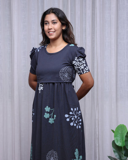 Alora | Zipless Maternity Dress - Puff Sleeves | Full Length