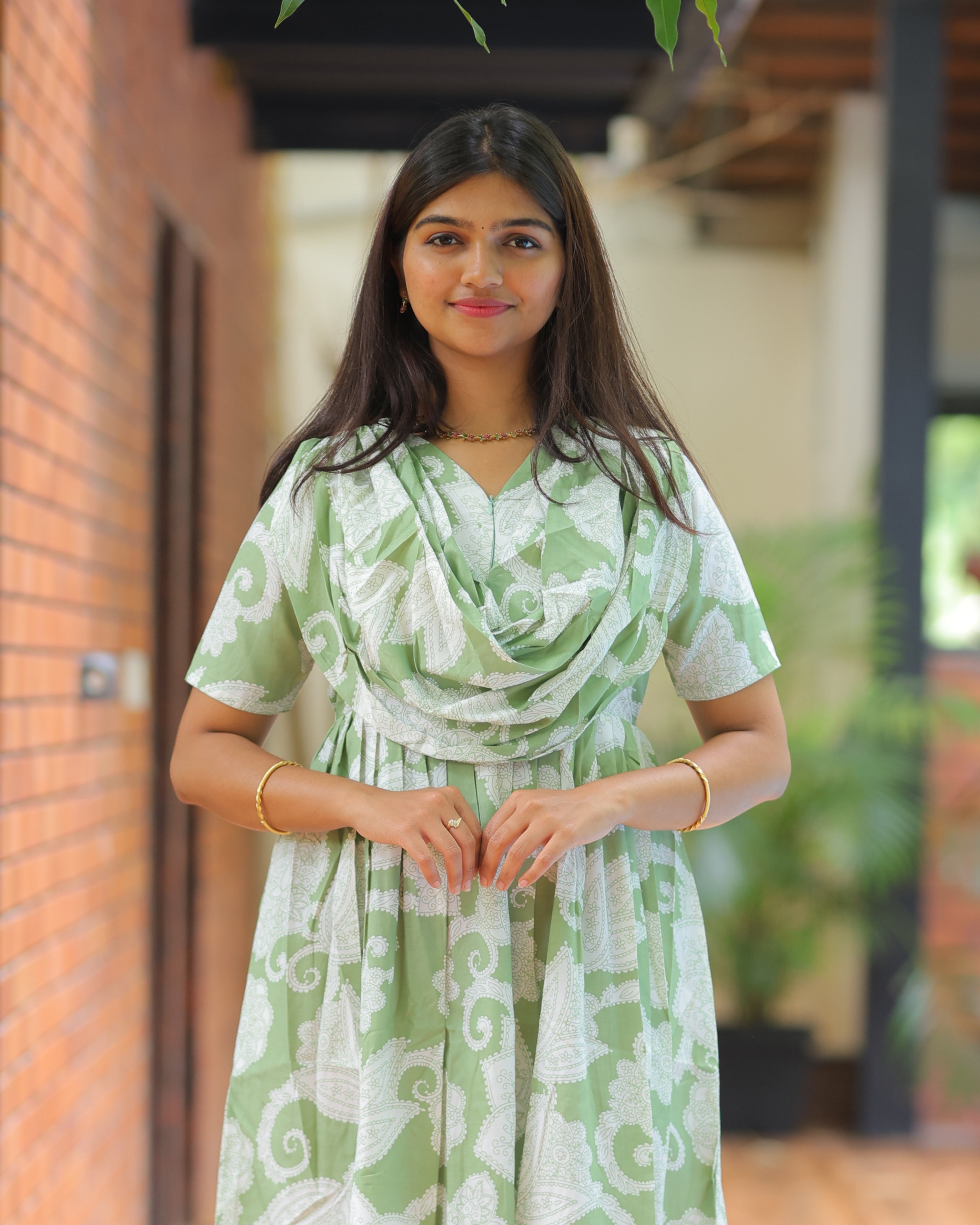 Yamuna | Dupatta-Attached Maternity Maxi [Center Zip]