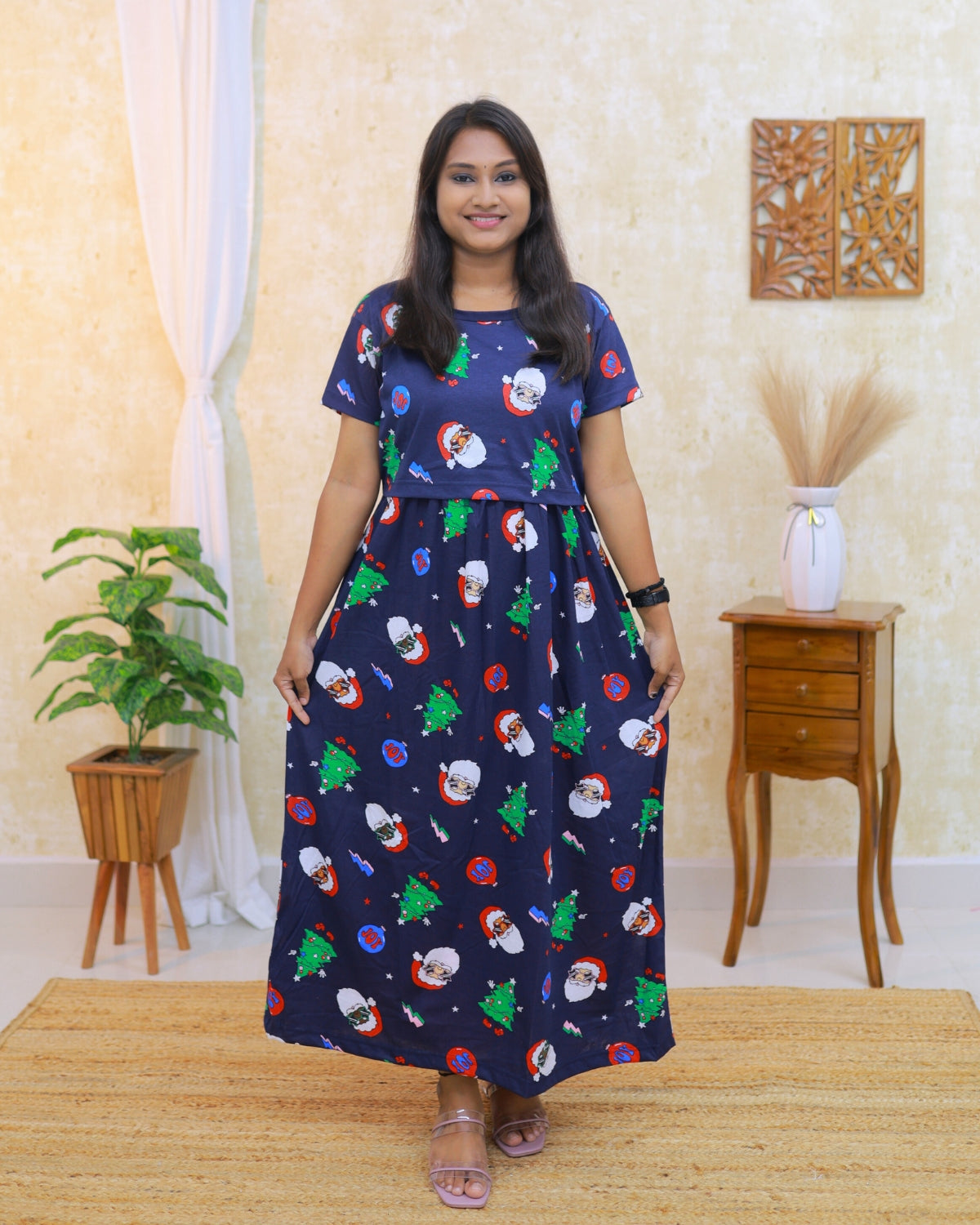 Xmas | Zipless Maternity Dress - Normal Sleeves | Full Length Maxi