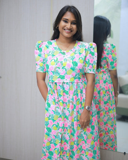 Kani | Zipless Maternity Dress - Puff Sleeves | Full Length Maxi