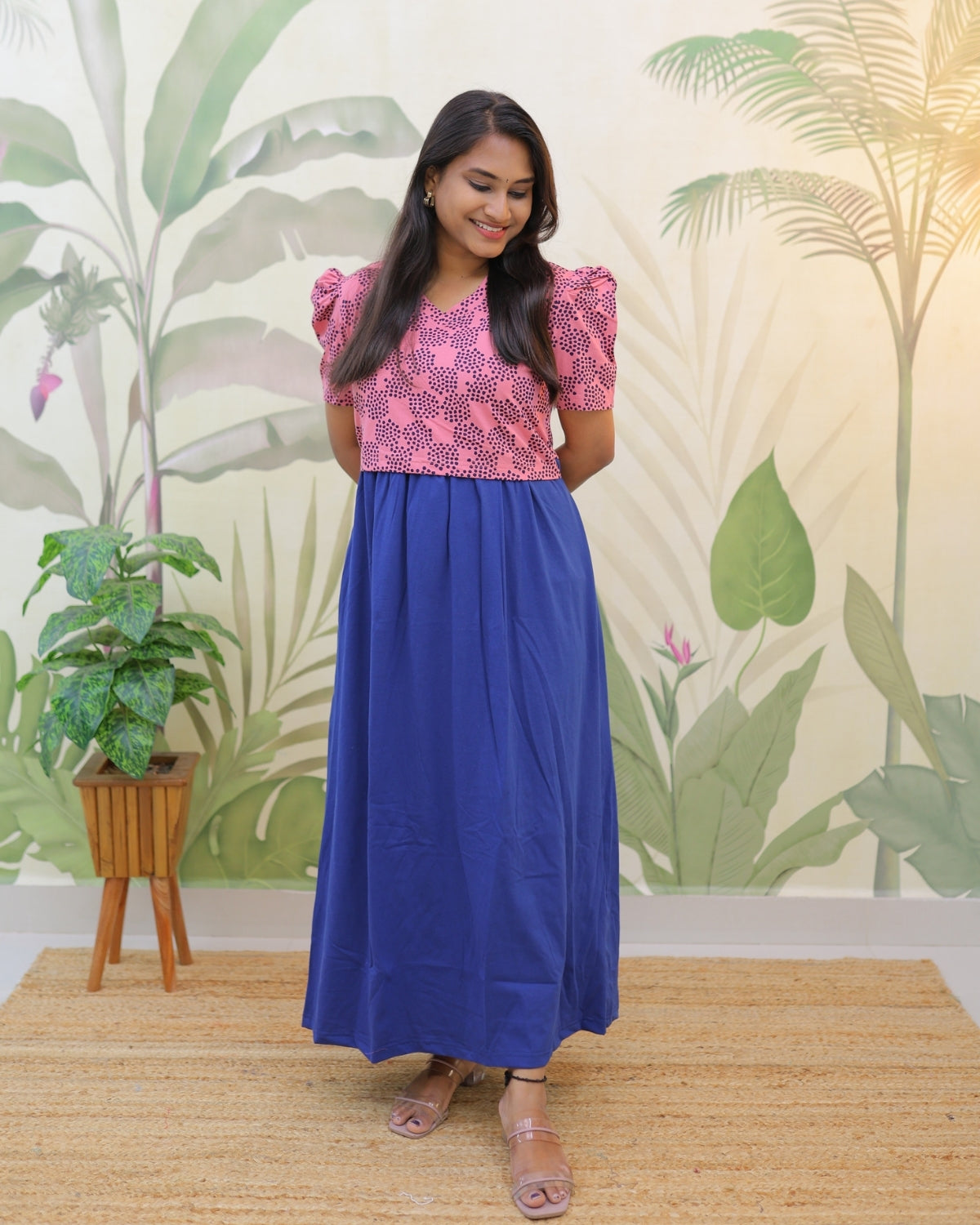 Janki | Zipless Maternity Dress - Puff Sleeves | Full Length Maxi