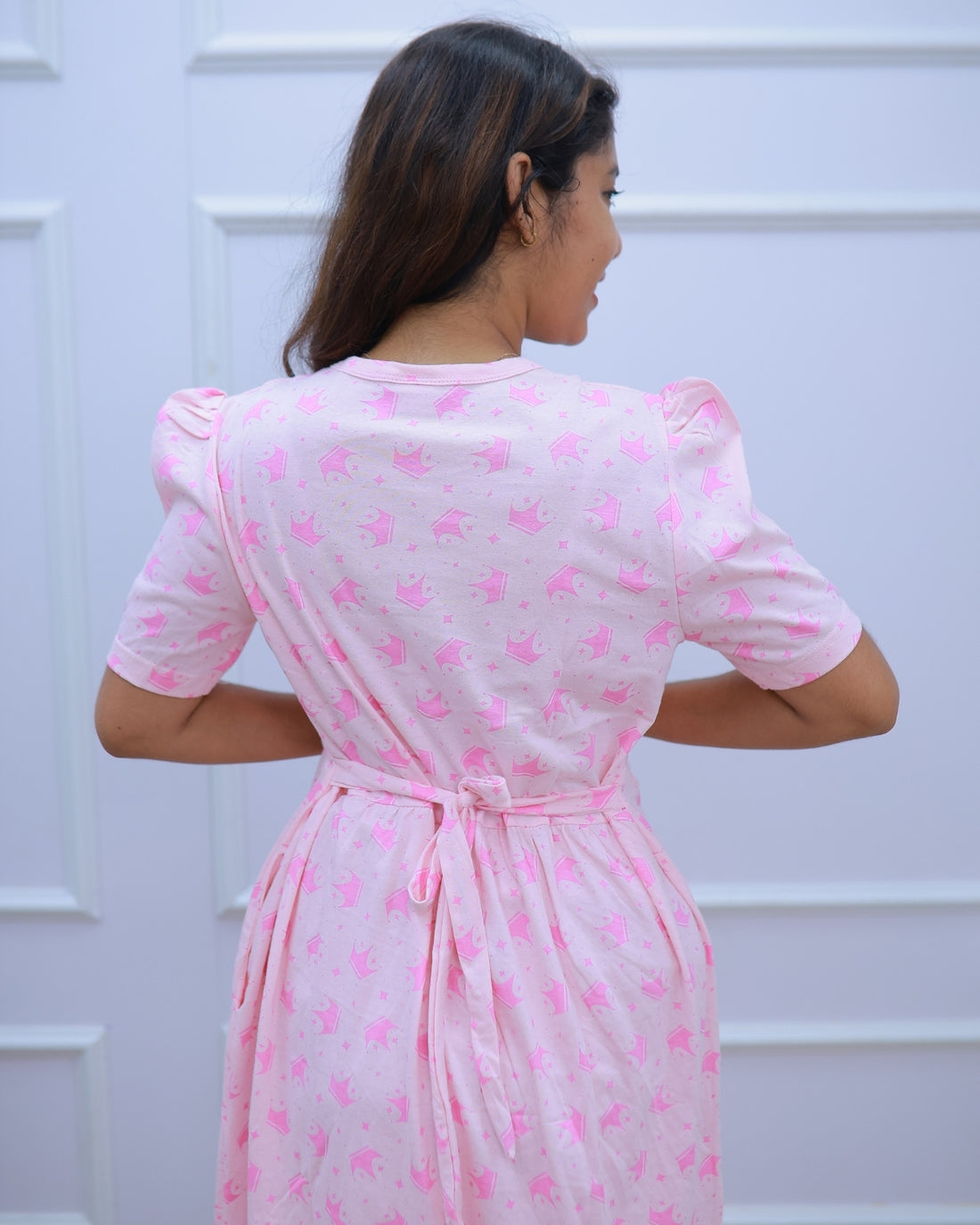 Asha | Zipless Maternity Dress - Puff Sleeves | Calf Length