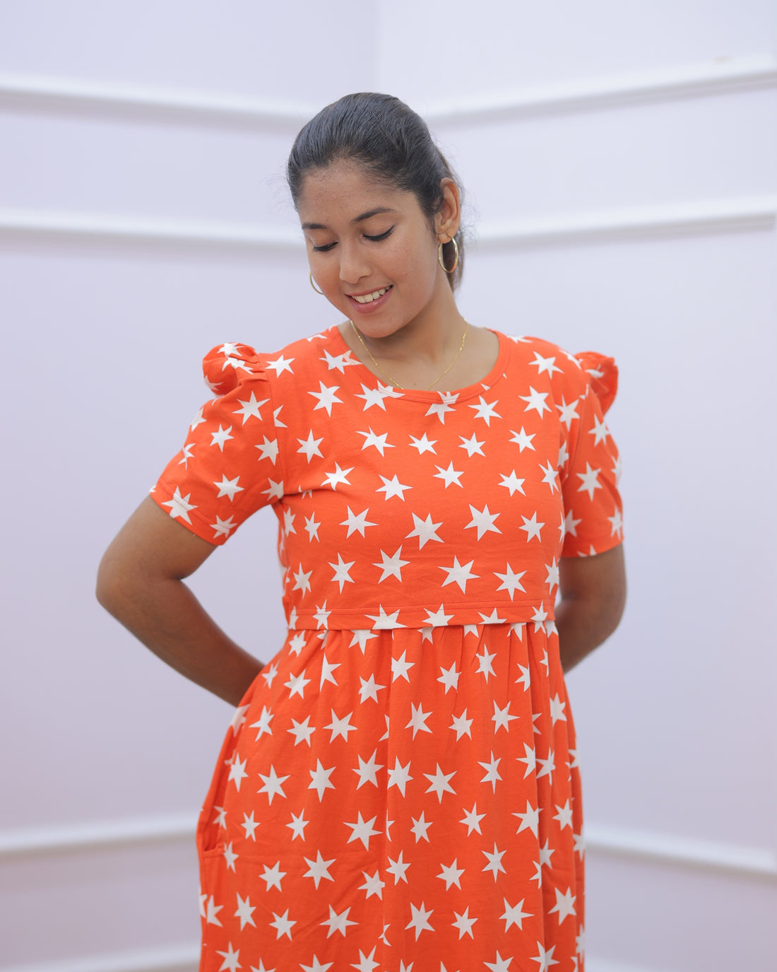 Natasha | Zipless Maternity Dress - Puff Sleeves | Full Length