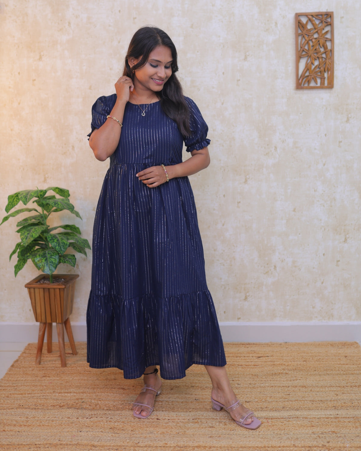 Navy Silver Line | Non-Maternity Kurti [cotton]