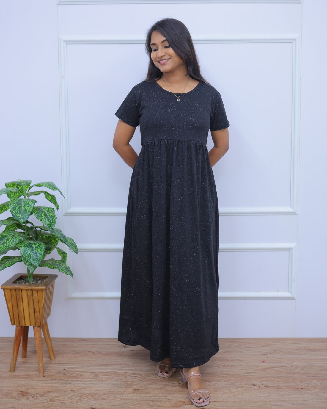 Glitter Black | Casual Non-Maternity Loungewear - Normal Sleeve | Full Length